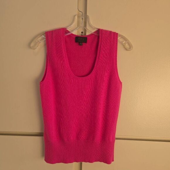 Pure Collection Hot Pink 100% Cashmere Knitted Tank,Scoop Neck, Pre-Owned, Sz. 4 - Picture 1 of 7